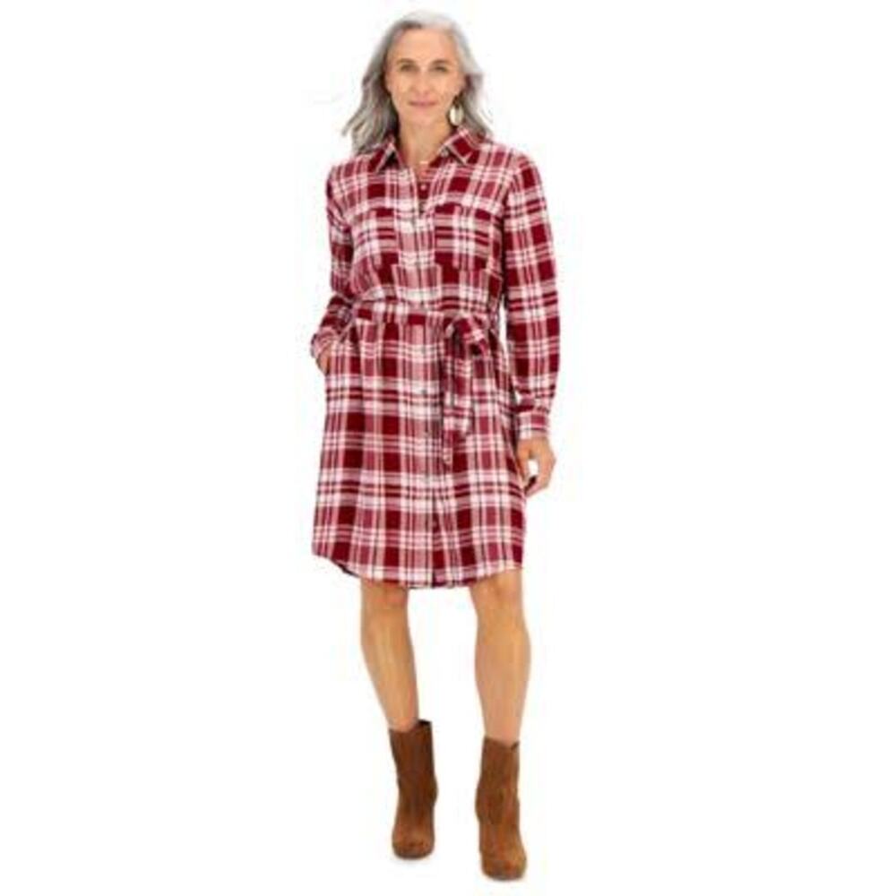Style &‎ Co Plaid Belted Shirt Dress Women Large NWT